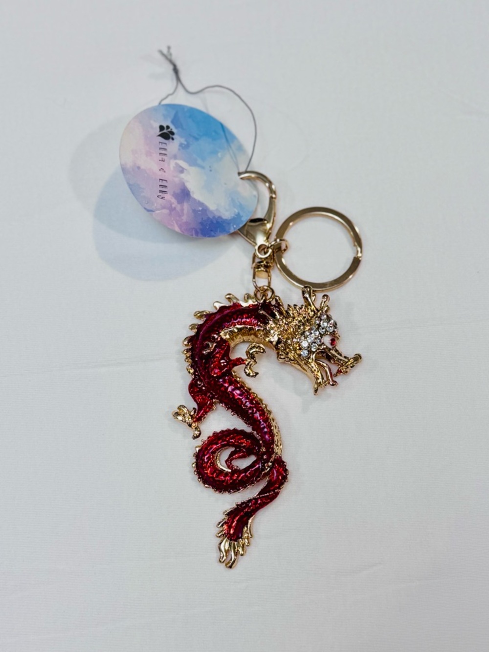 Ella & Elly Red Crystal Dragon Purse Charm & Keychain NWT